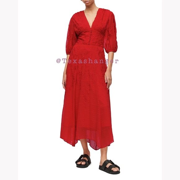 NWT AllSaints Aspen Embroidered Dress Size 6 Red - Picture 3 of 13